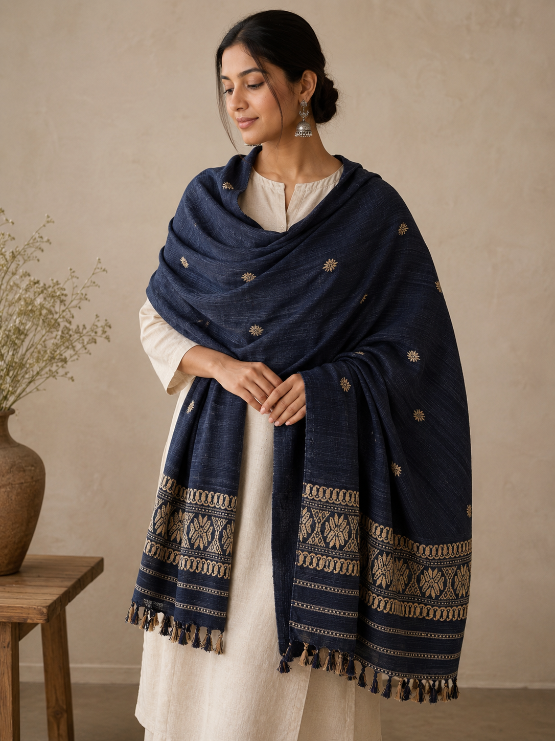 Dark Blue Eri Silk Shawl