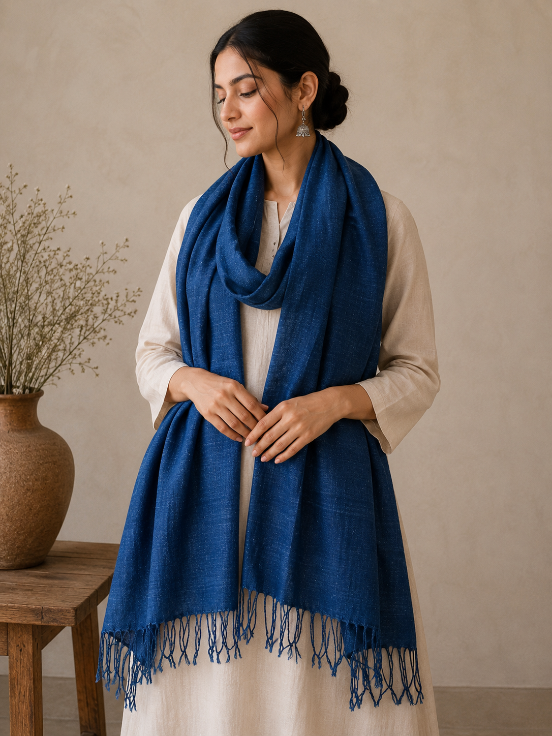 Pure Eri silk Indigo blue stole