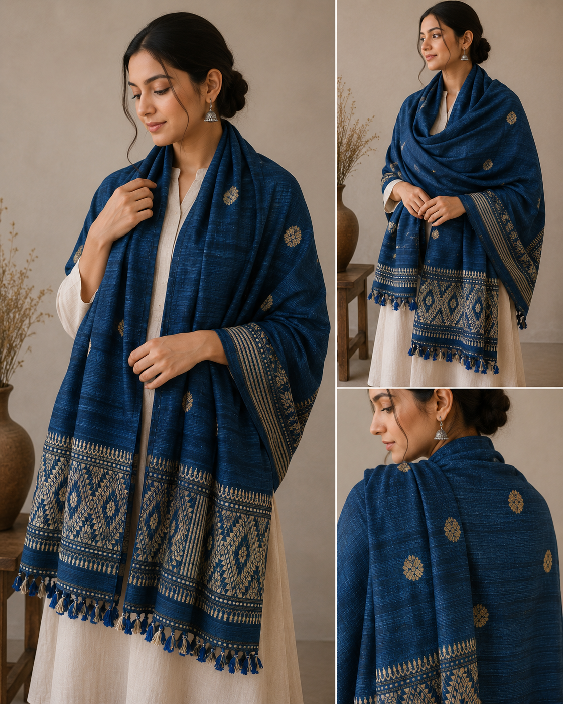 Indigo Eri silk shawl