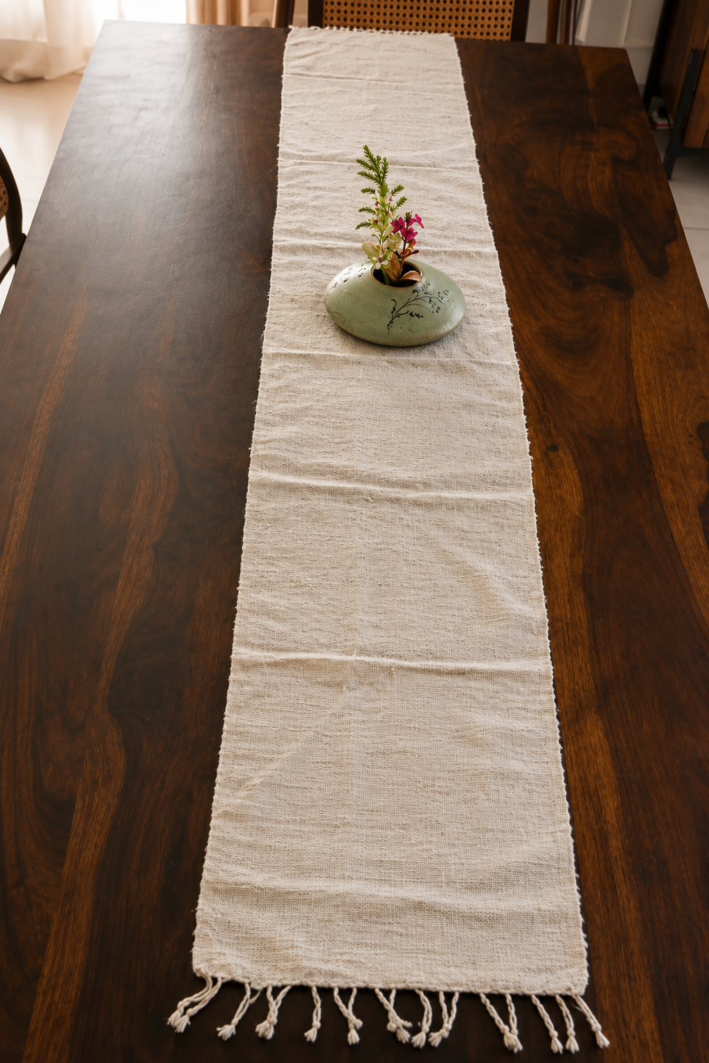 Heritage Collection Pure Eri Silk Table Runner – Natural Undyed Handwoven | XWH-1005