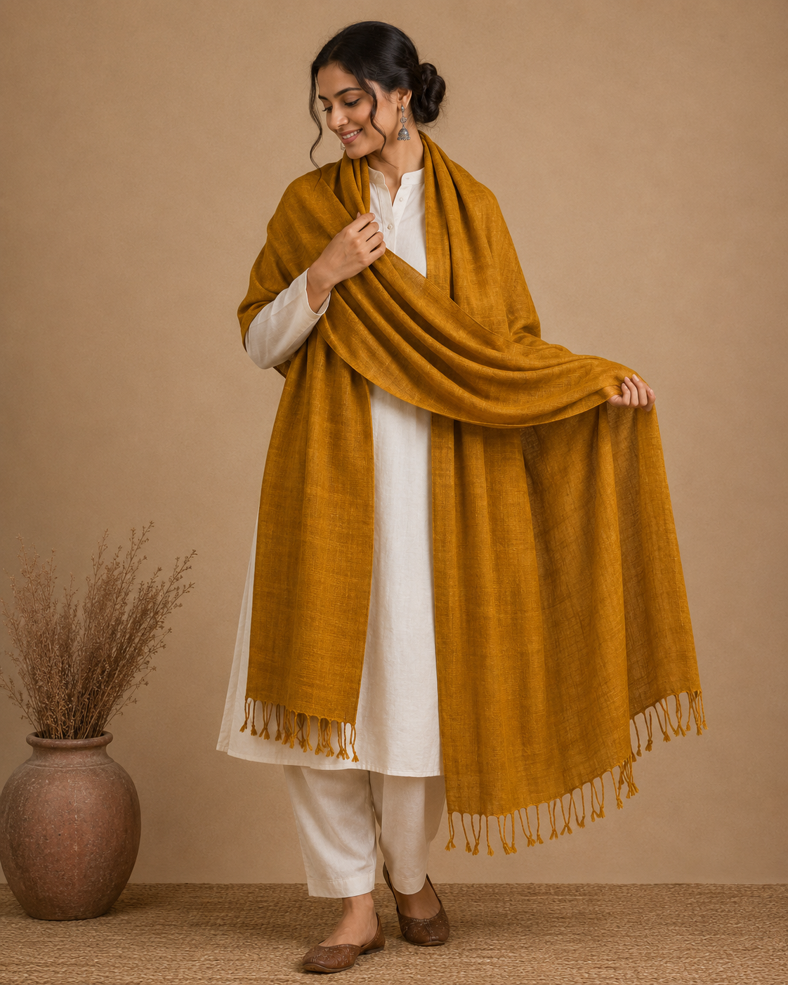 Pue Eri Silk Mustard stole , organically dyed